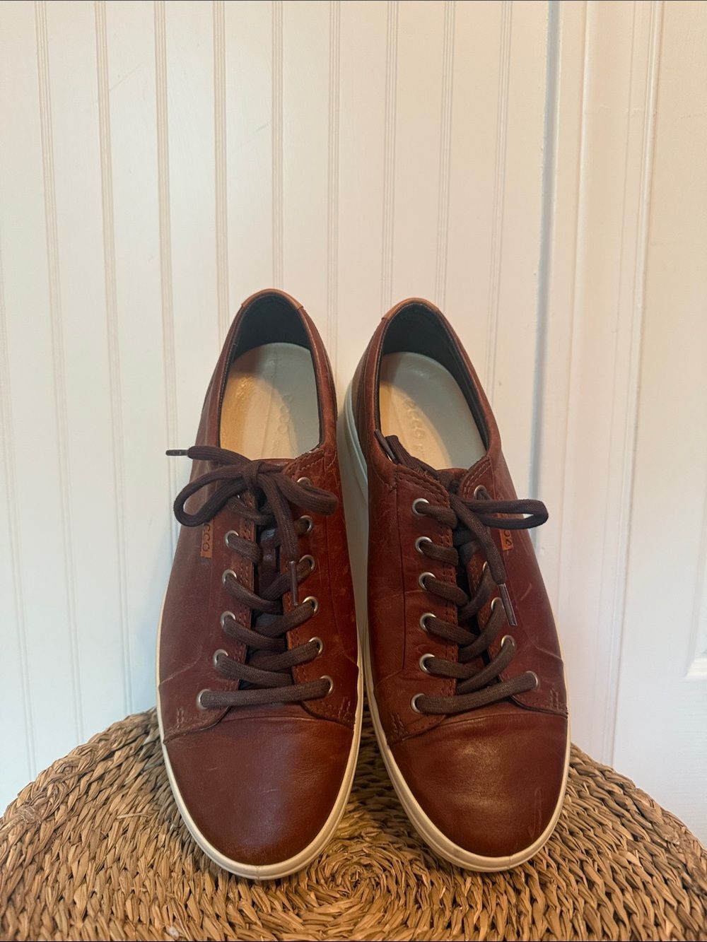 Ecco Men's Chestnut Brown Leather Low-Top Sneakers